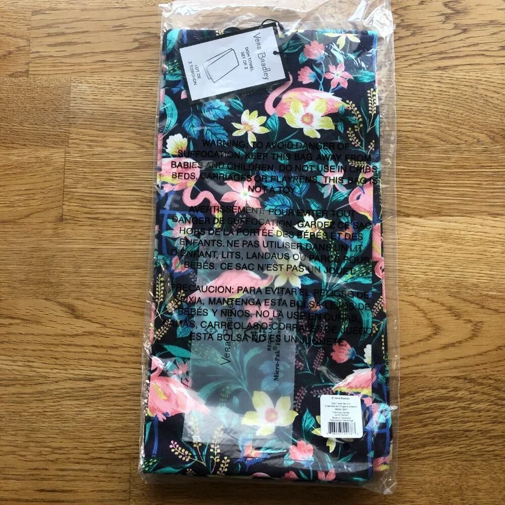 Vera Bradley Flamingo Garden Dish Towel Set of 2 NWT